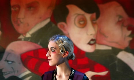 Close to here, now … a picture of Grand Hotel at the Donmar Warehouse, showing actor Hattie Bayton in front of a backdrop based on a George Grosz painting.