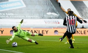 Allan Saint-Maximin of Newcastle United scores but is offside.