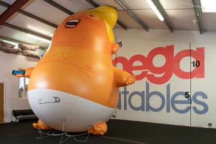 The Trump baby blimp reaching its full 6-metre height during testing.