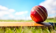 Cricket bat and red leather ball background