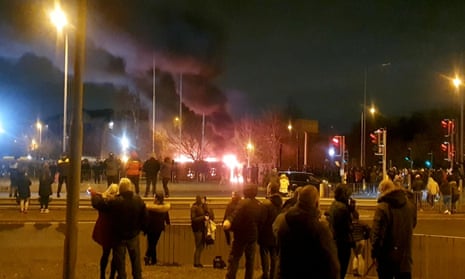 Fire outside a hotel near Liverpool that provides housing to asylum seekers.