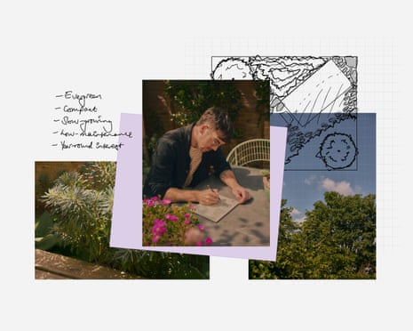 Collage of pictures of Shaun Mooney and gardens