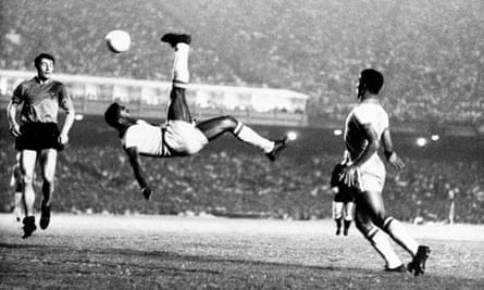 One of Pelé’s famous bicycle kicks.