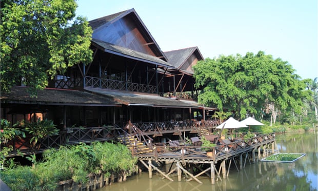 Main restaurant building and sundeck at Sepilok Nature Resort, Sandakan district, Sabah, Borneo, Malaysia.