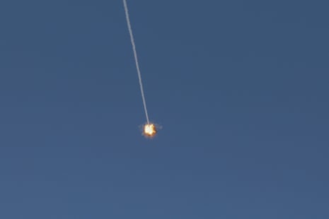 An Israeli Iron Dome missile streaking across the sky to intercept incoming projectiles on 8 June 2026.