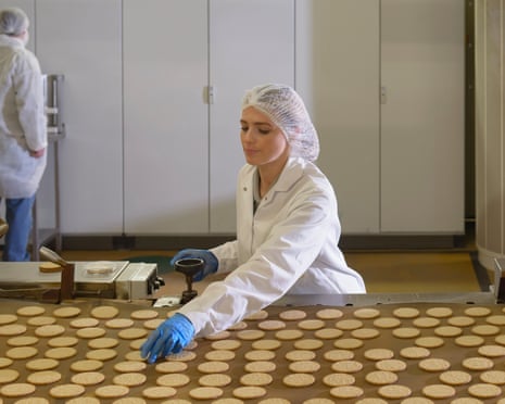 a biscuit factory production line.