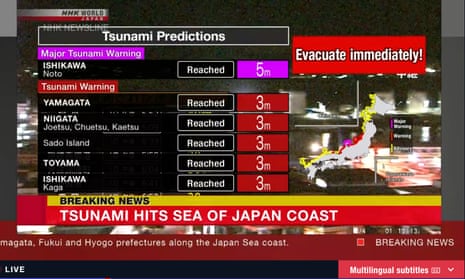 Tsunami warnings in Japan