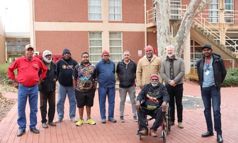 The delegation of Warlpiri men who have collected sacred objects returned to Australia from the University of Virginia.