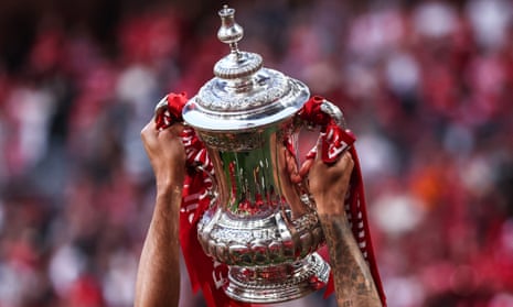 The FA Cup trophy after Liverpool won the 2022 final at Wembley stadium.