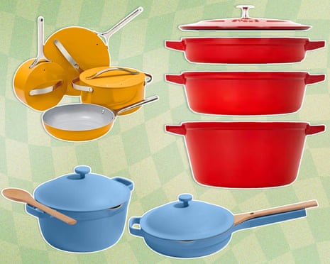 Caraway Non-stick Ceramic Cookware Set; Our Place Cookware Duo; Staub Cast Iron 4-Piece Stackable Set