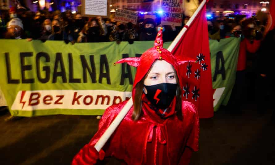 A protest against restrictions on abortion in Krakow in March. Poland has imposed a near-total ban.