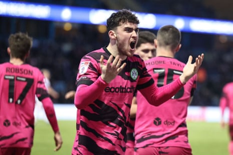 Jones of Forest Green Rovers celebrates his goal.