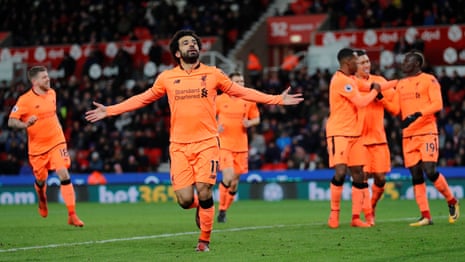 Liverpool’s Mohamed Salah celebrates scoring their second goal.