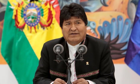 Evo Morales speaks during a news conference at the presidential palace in La Paz, Bolivia, on 23 October.
