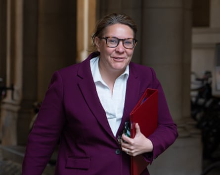 The Labour party chair, Anna Turley, dressed in a dark purple suit, arrives at 10 Downing Street for a weekly Cabinet meeting