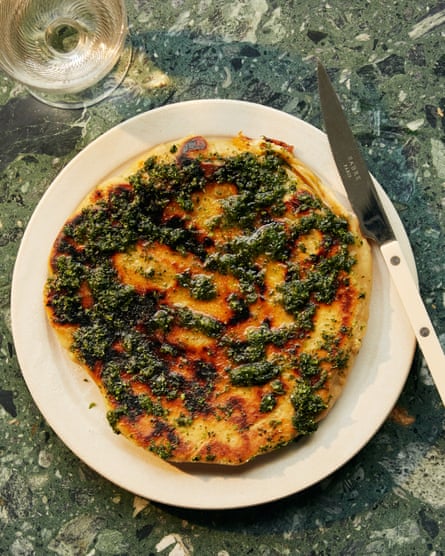 Harriet Mansell’s sweet potato and tarragon flatbread with garlic and seaweed butter.