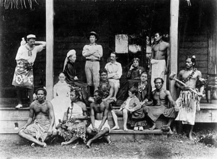 Real-world vision … Stevenson, seated centre, with the Vailima household.
