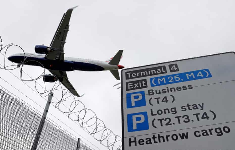 An airplane landing at Heathrow.