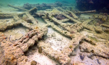 Site where fragments of the La Union steamboat were found in the waters of the Sisal port, on the coast of the state of Yucatan, Gulf of Mexico, Mexico.