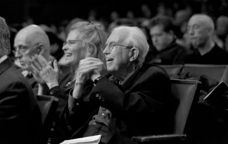 Elliott Carter, centre, with Carol Archer at the Kaufmann Concert Hall in New York, 2011.