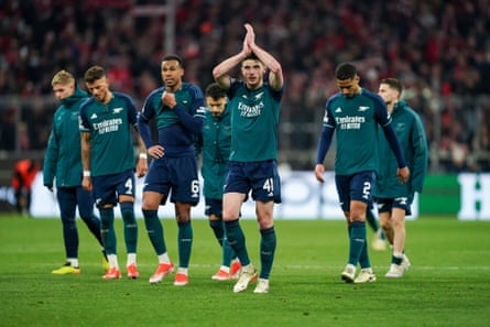 Arsenal players after their Champions League defeat at Bayern Munich