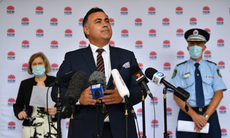 Acting NSW premier John Barilaro addresses the media in Sydney on Monday to give the daily Covid update