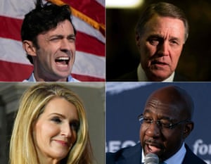 (Clockwise from top left): Jon Ossoff, David Perdue, Raphael Warnock and Kelly Loeffler.