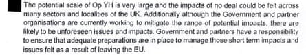 ‘Unforeseen issues and impacts’ of a no-deal Brexit are highlighted by the document