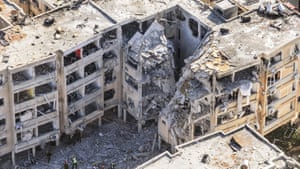 Aerial view of damaged block