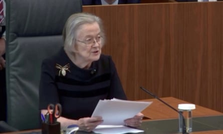 Lady Hale at the supreme court delivering the judgment on prorogation.