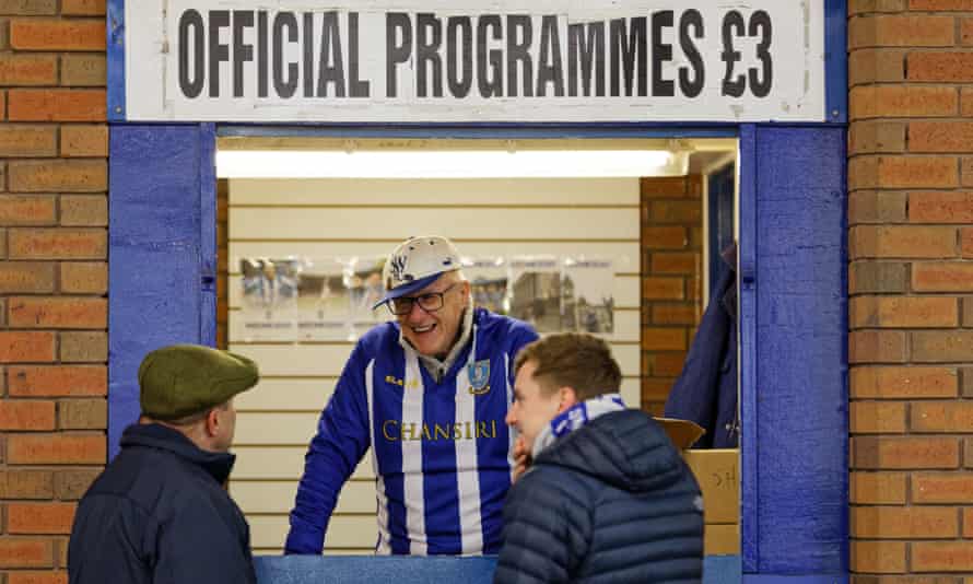 Programmes on sale at Hillsborough for a match between Sheffield Wednesday and Swansea in 2019. Swansea’s home matches now have digital-only programmes.