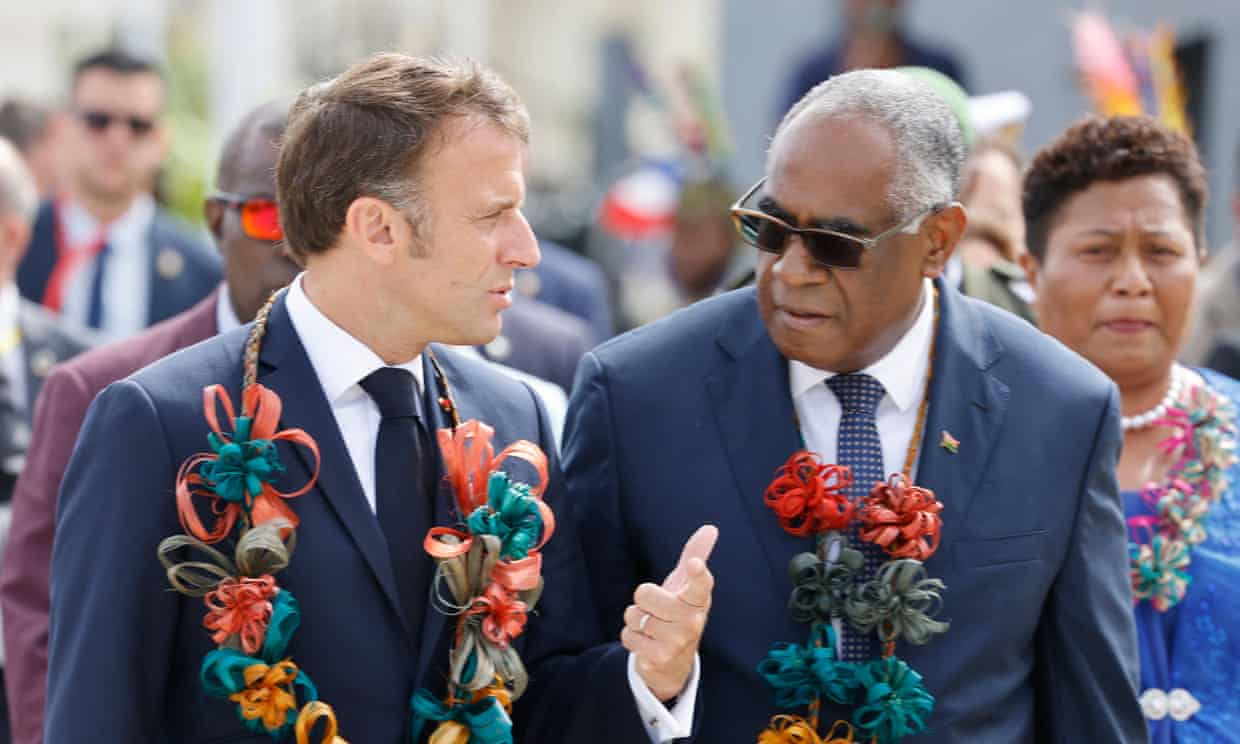 Vanuatu's Prime Minister Ishmael Kalsakau (R) and French President Emmanuel Macron met in Port Vila, where Macron issued a warning about what he referred to as 'new imperialism in the Pacific