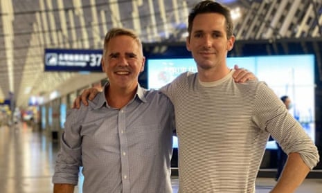 The Australian Financial Review’s Michael Smith (left) and the ABC’s Bill Birtles flew out of Shanghai on Monday night.