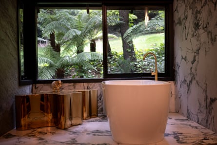 A marble bath pinch a ample free-standing tub