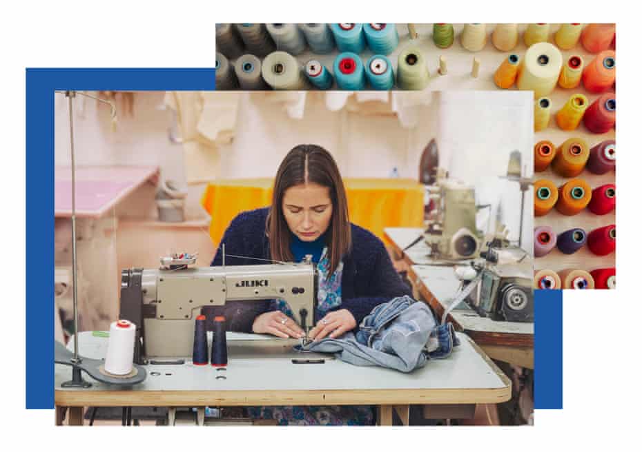 Gayle Bennett using a sewing machine.