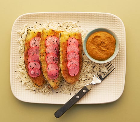 The easy Japanese: Meera Sodha’s katsu curry with panko aubergines and pickled radishes.