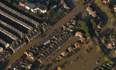 A picture (taken on December 27) of Huntingdon Road and Yearsley Crescent covered by floodwater after the River Ouse and River Foss bursts their banks in York city centre.