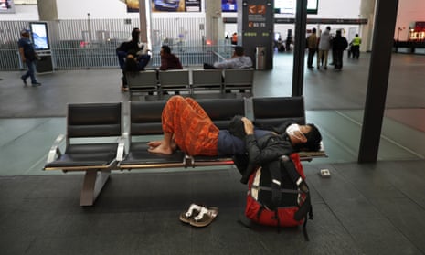 A traveller at the Benito Juárez international airport in Mexico City, March 2020