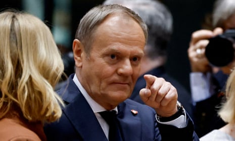 Polish prime minister Donald Tusk gestures next at a European Union leaders’ special summit to discuss Ukraine and European defence, in Brussels.