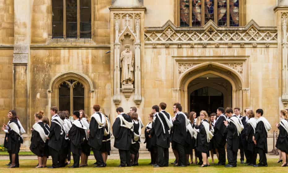 Students at Corpus Christi College, Cambridge, in gowns