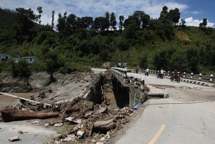 A damaged bridge in Galchhi, Nepal