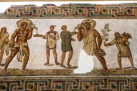 A Roman fresco of wine in the Bardo museum in Tunisia.