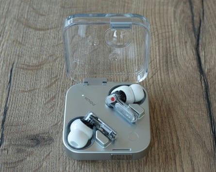 The Nothing Ear 3 earbuds in their case.