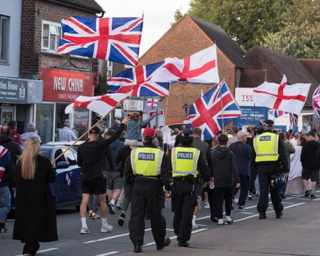 Demonstrators stage an anti-immigration protest in Epping, Essex