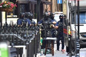 Armed police on St Thomas Street, London, near the scene of last night’s terrorist incident at Borough Market