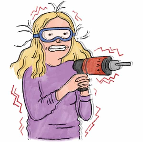 Illustration of woman holding battery drill