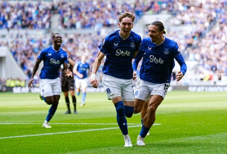 Everton’s James Garner (centre) celebrates scoring their side’s second goal of the game.
