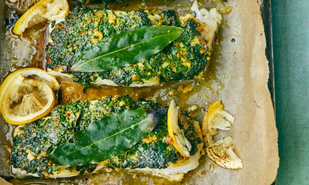 Roasted cod with a coriander crust– samak mashew bil cozbara w al limon.