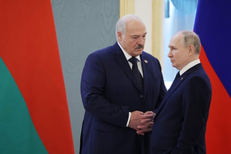 Russia’s Vladimir Putin and Belarus’s Alexander Lukashenko pictured prior to talks at the Kremlin in Moscow.