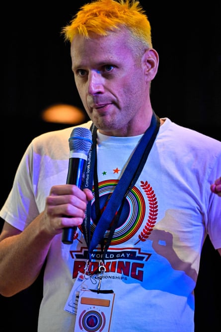 Martin Stark speaks with a microphone during the WGBC in 2023